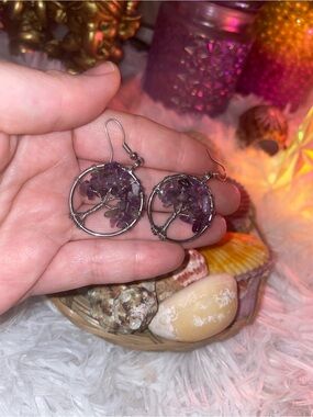 3/$25 Handmade Purple Tree of Life Dangle Earrings